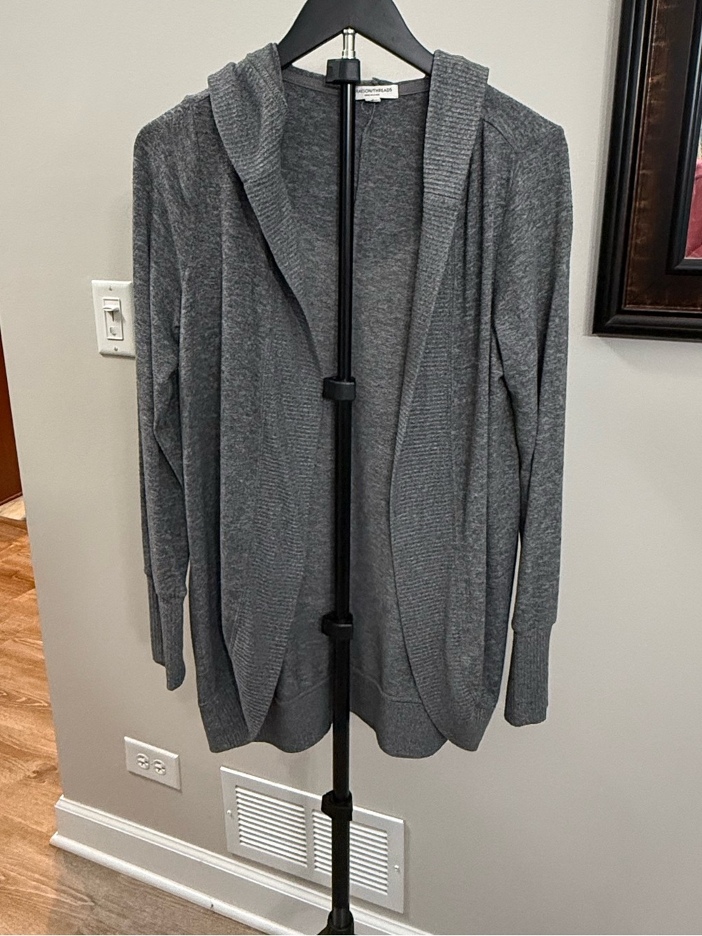 Grayson Threads Heather Gray Hooded Open-Front Cardigan